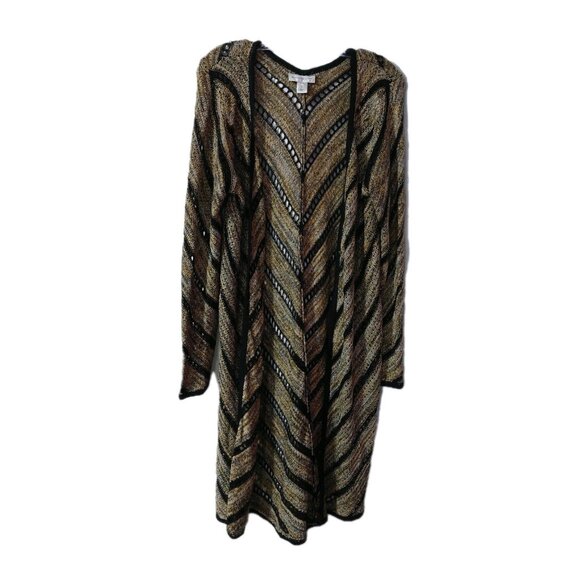 CJ Banks Cardigan Size Medium Open Front Open Knit Crochet Sweater Duster - Picture 1 of 8